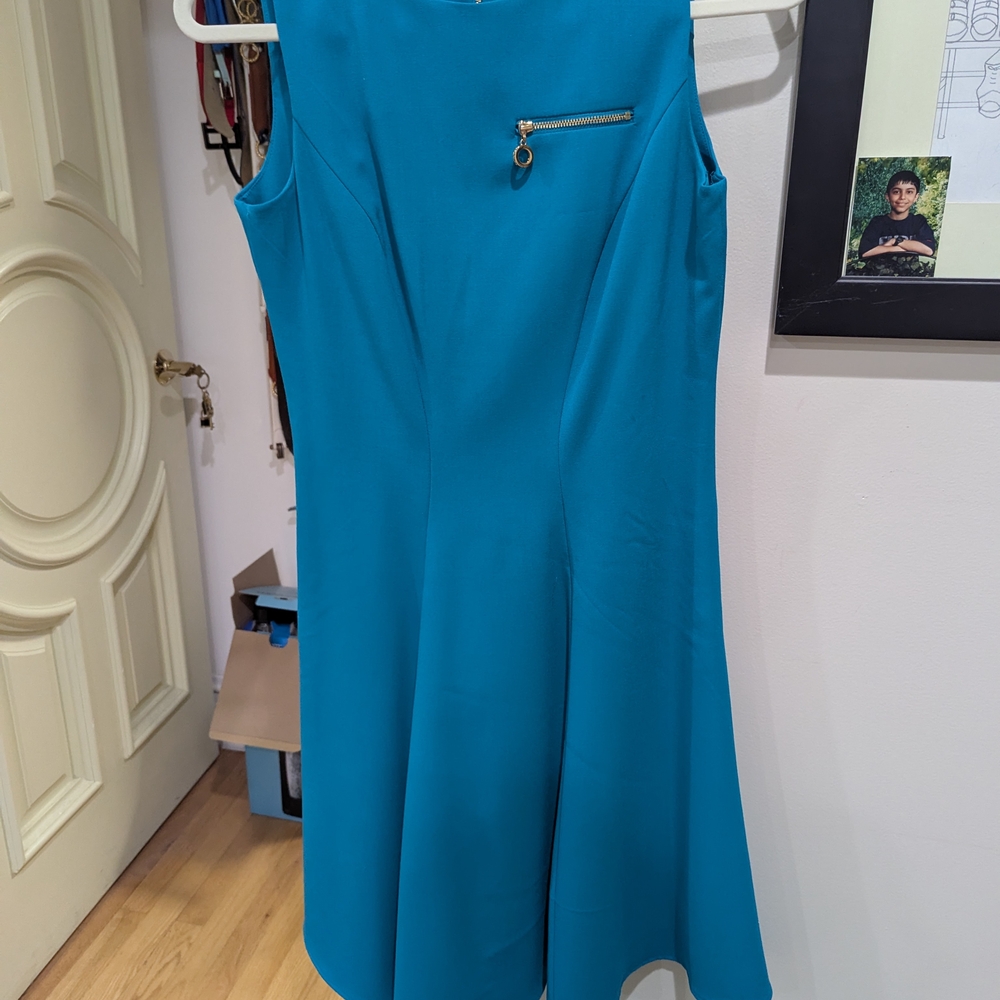 Calvin Klein Teal Mini Dress with Zipper Detail